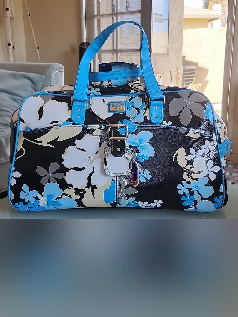 Roxy Vintage Retro Y2K Surf Hawaiian Hibiscus Rolling Weekender Gym Duffle Bag
